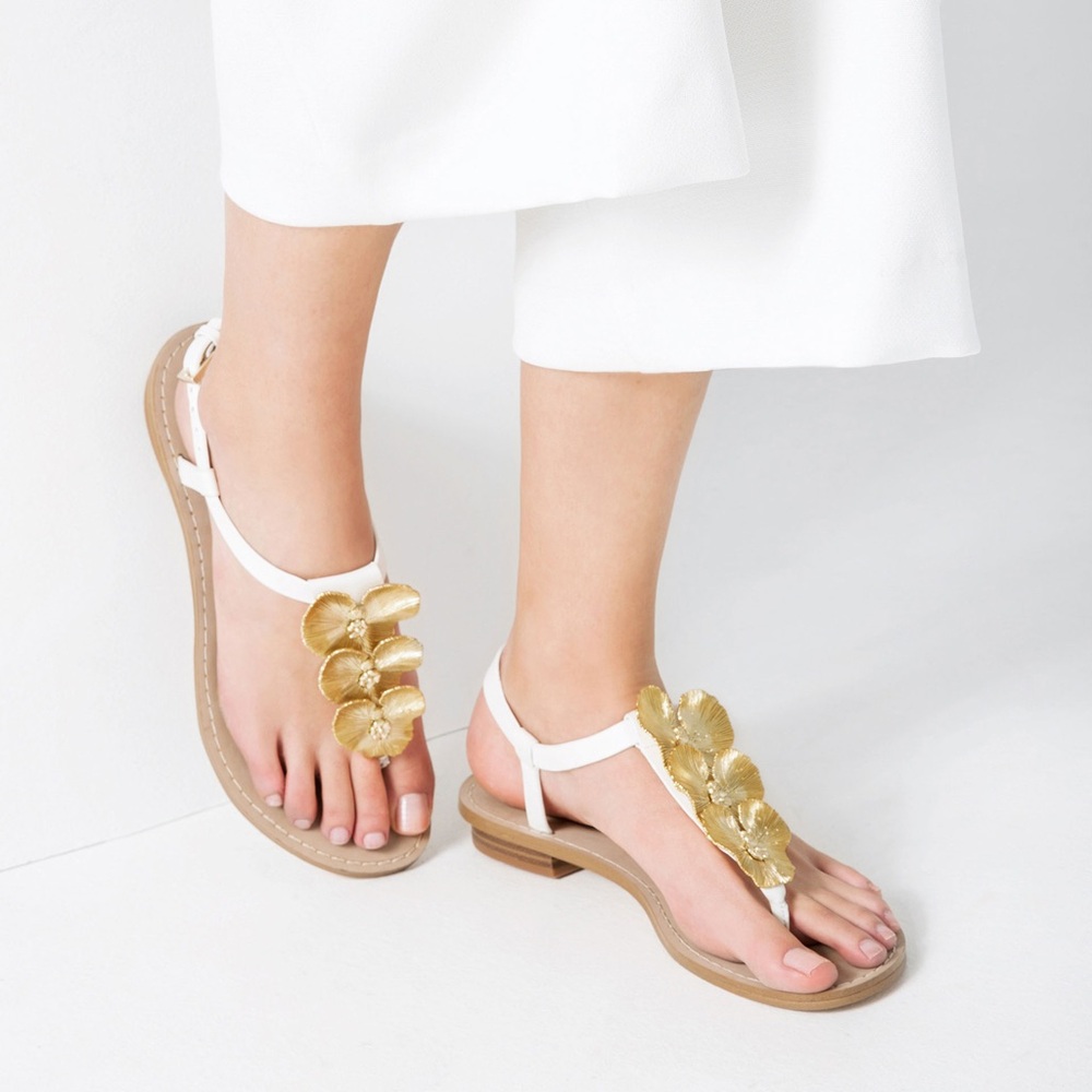 Zara Leather Sandals with floral detail